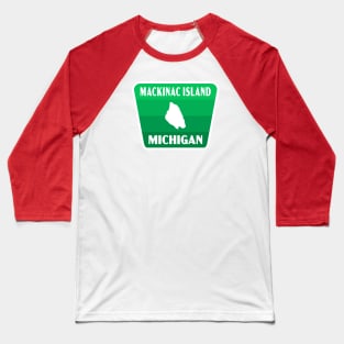 Mackinac Island Michigan Retro Badge (Island Shape) - Green Baseball T-Shirt